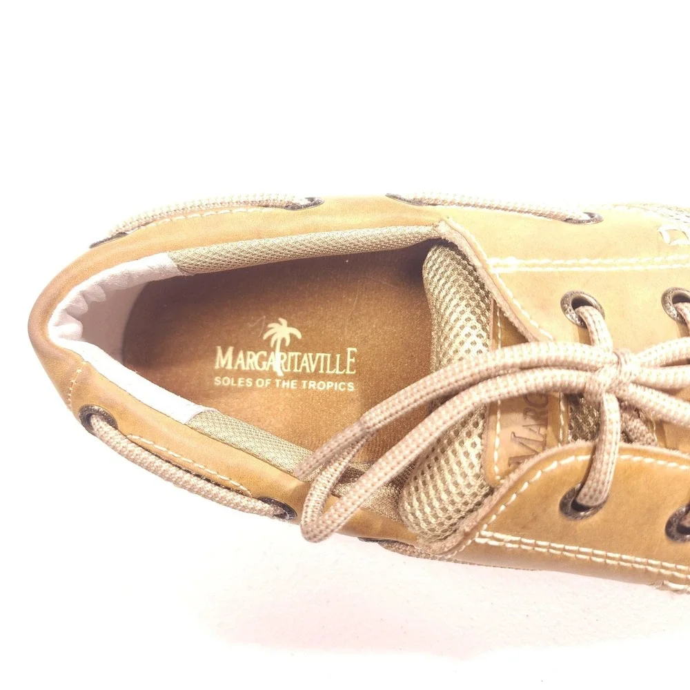 Margaritaville Mens 8.5 Brown Leather Mesh Anchor Lace Up Boat Shoes NWOB